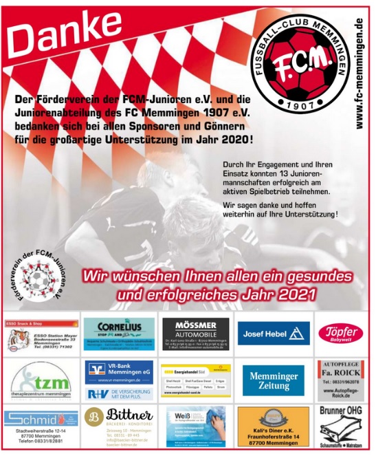 Dankanzeige Junioren und Förderverein