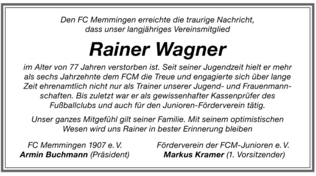 Nachruf Rainer Wagner