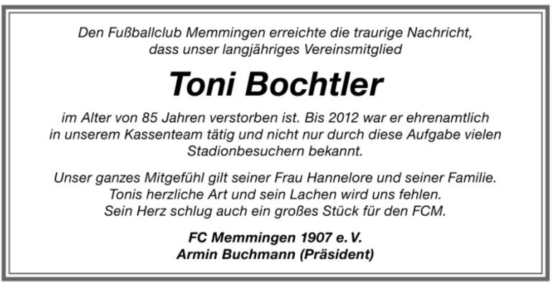Nachruf Toni Bochtler