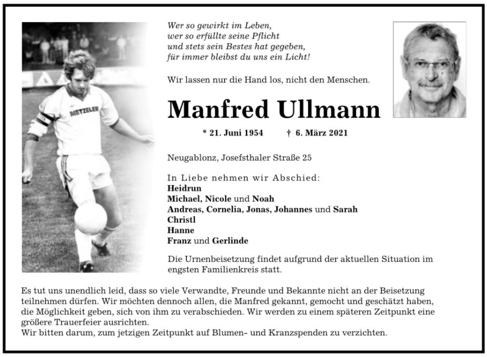 Todesanzeige Manfred Ullmann