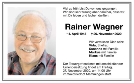 Todesanzeige Rainer Wager
