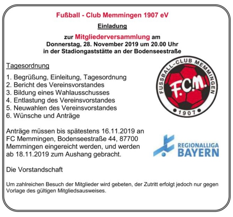 Mitgliederversammlung Einladung