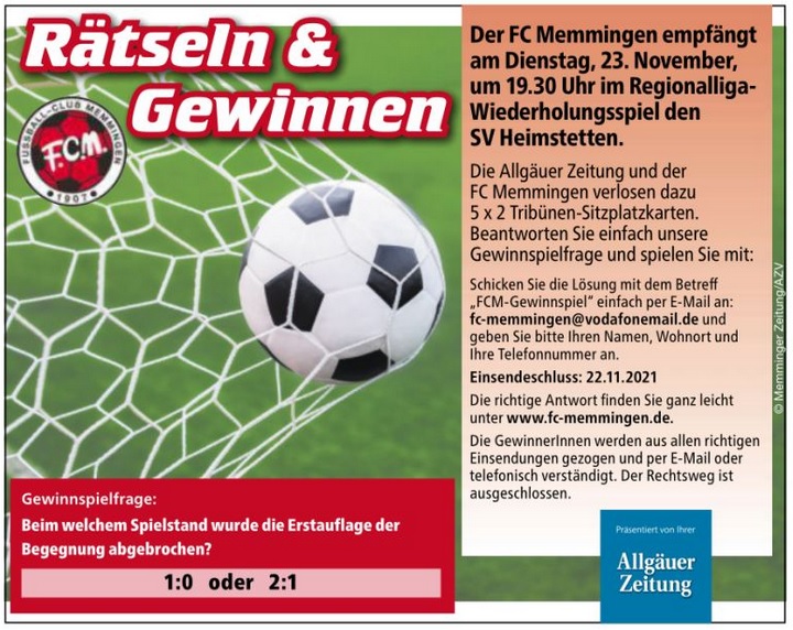 AZ Gewinnspiel Heimstetten Wiederholungsspiel