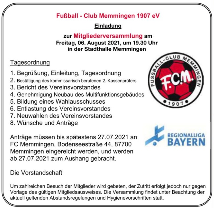 Einladung Mitgliederversammlung