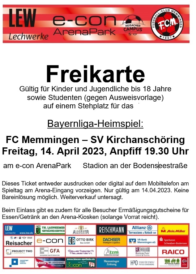 Jugend Freikarte FCM vs Kirchanschoering