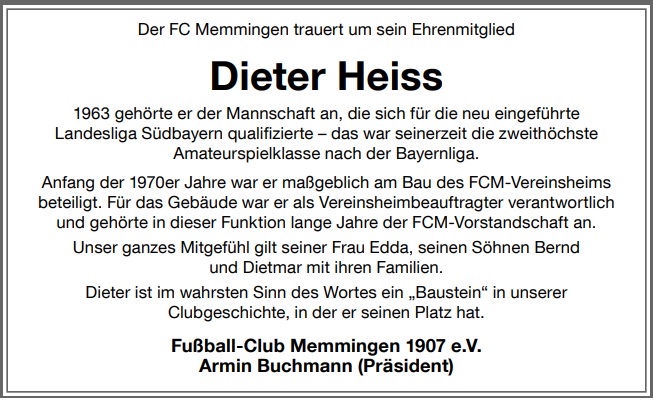 Nachruf Dieter Heiss